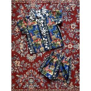 Nui Nalu Baby Size 2T Hawaiian Button Up Shirt And Shorts Set Tropical Vacation